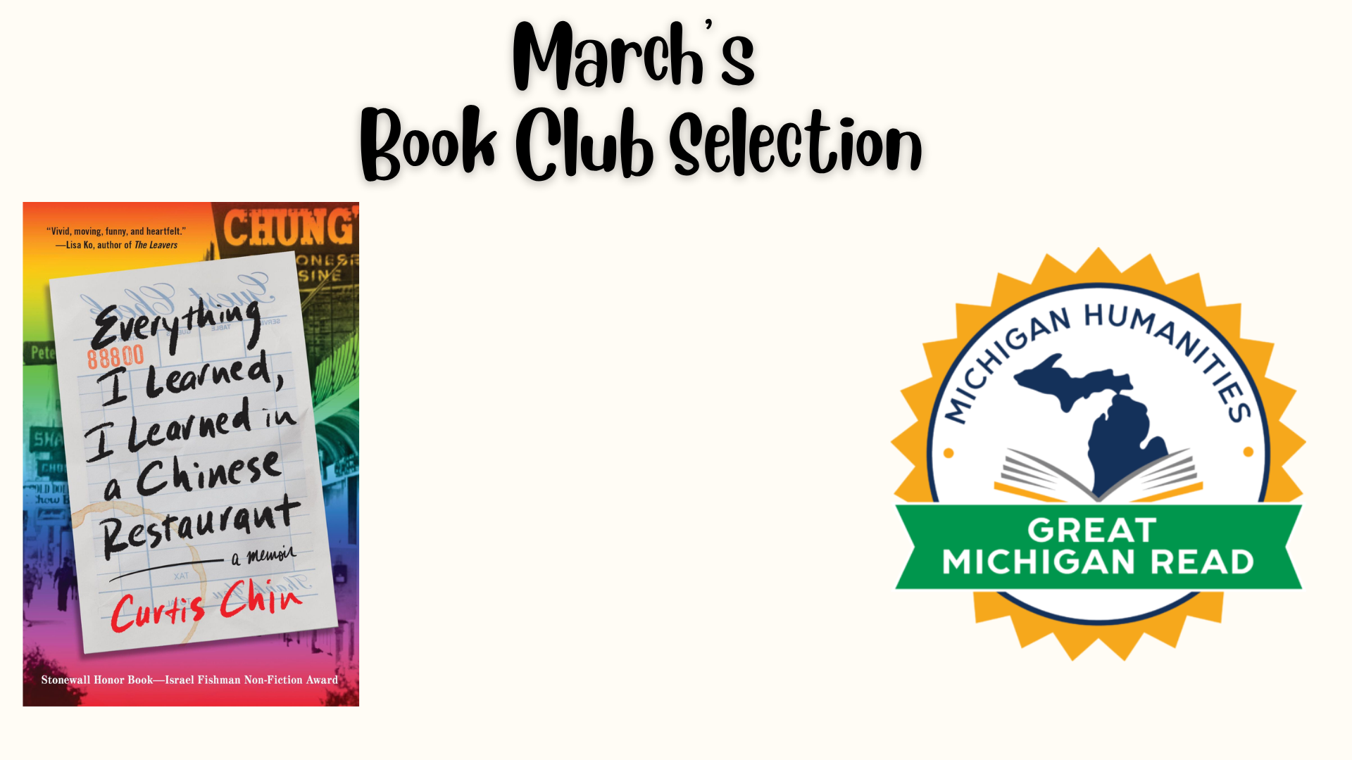 March Book Club Selection: Everything I Learned, I Learned in a Chinese Restaurant by Curtis Chin