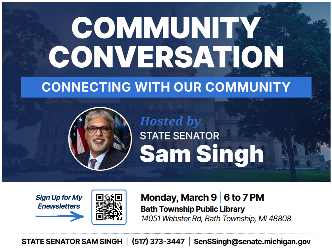 Community Conversations with Senator Singh - Monday March 9th, 6-7pm