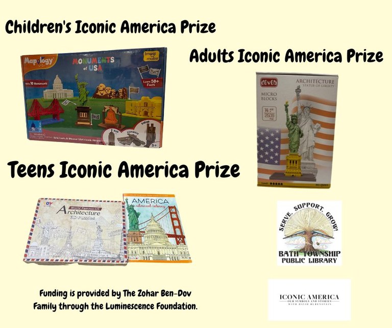 Iconic America Grand Prizes. Adult Lego prize, teen 3d puzzle and coloring book, kids puzzle of USA iconic location. 