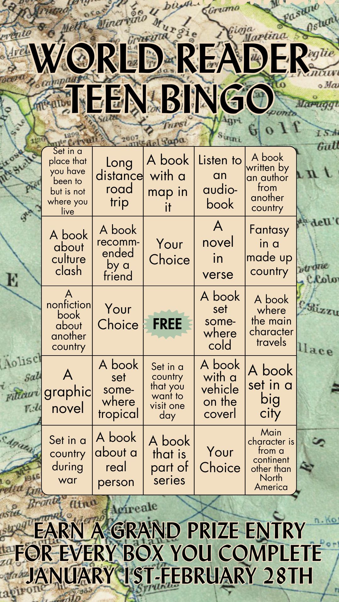 Teen Winter Reading Bingo
