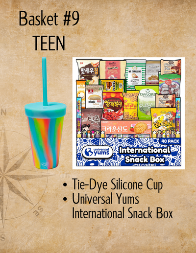 Basket #9 TEEN Tie-Dye Silicone Cup Universal Yums International Snack Box